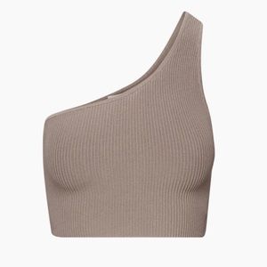 Aritzia Babaton Taupe One-Shoulder Cropped Tank